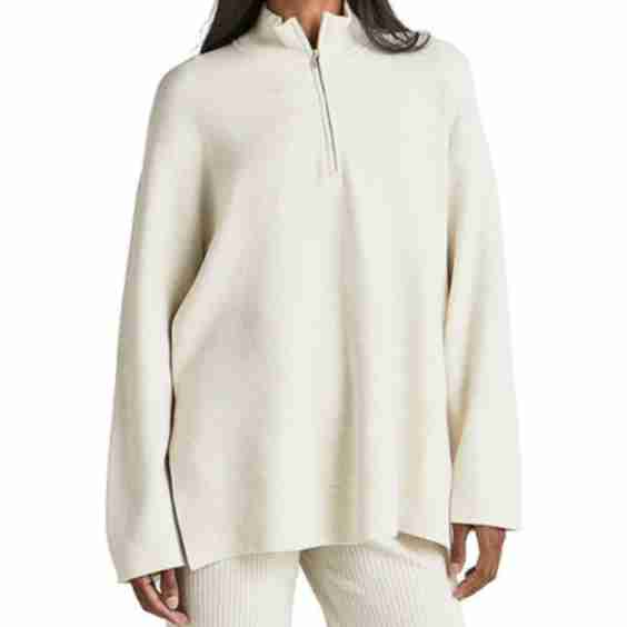Splendid x Cella Jane Blog Quarter Zip Ribbed Knit Quarter Zip Mock Neck Sweater