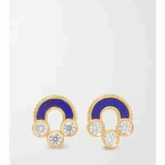 Magnetic Stud 18-Karat Gold, Lapis Lazuli And Diamond Earrings