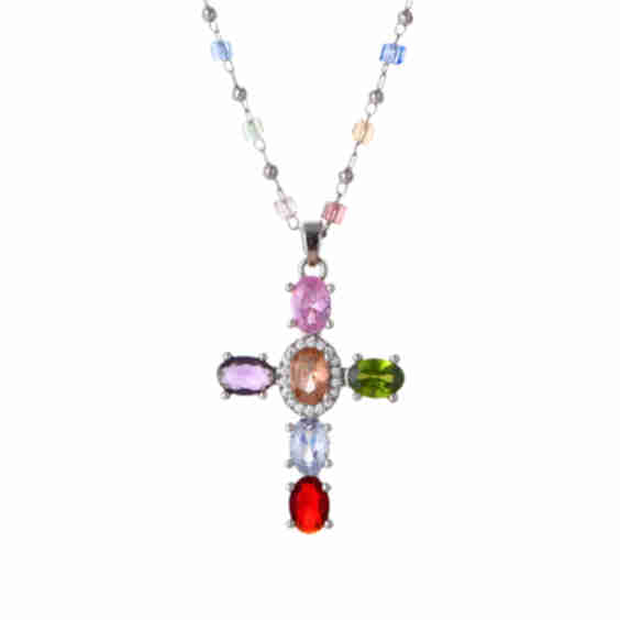 Geraldine Colorful Crystal Cross Necklace