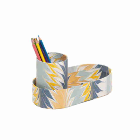 Hand-Marbled Desk Tray & Pencil Holder Organizer