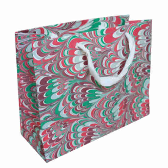 Holiday Festive Hand Marbled Gift Bag (Medium)