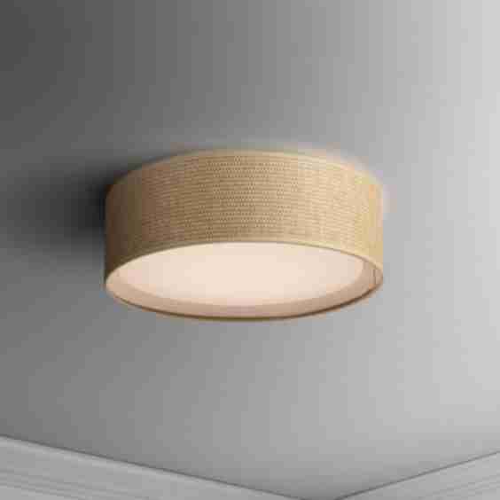 Maxim Prime 16" Wide Coastal Modern Grass Cloth Drum LED Ceiling Light