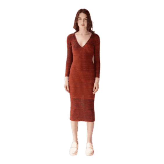 Vira V Neck Ribbed Merino Wool Dress