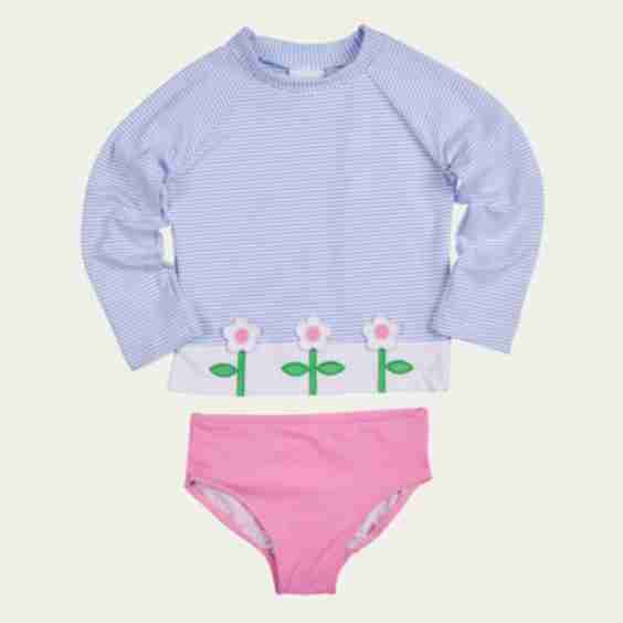 Girl's Floral Seersucker 2-Piece Rashguard Swim Set