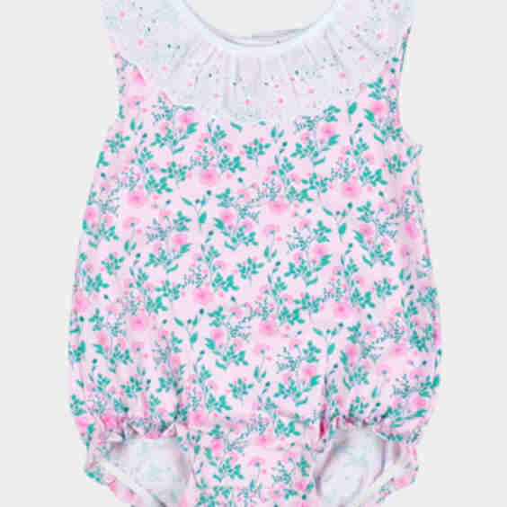 Eyelet Collar Floral-Print Romper