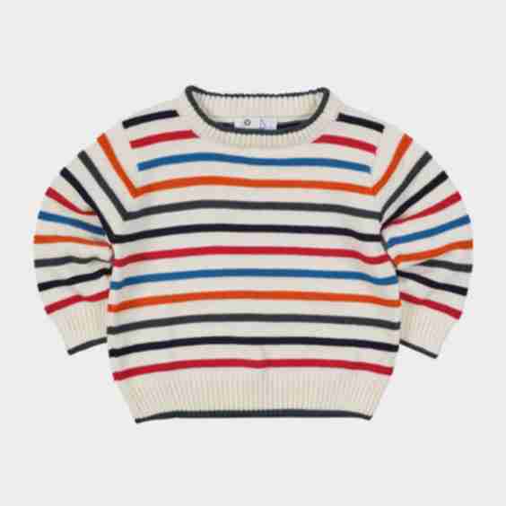 Boy's Raised Stripe Cotton Sweater, Size 12M-4