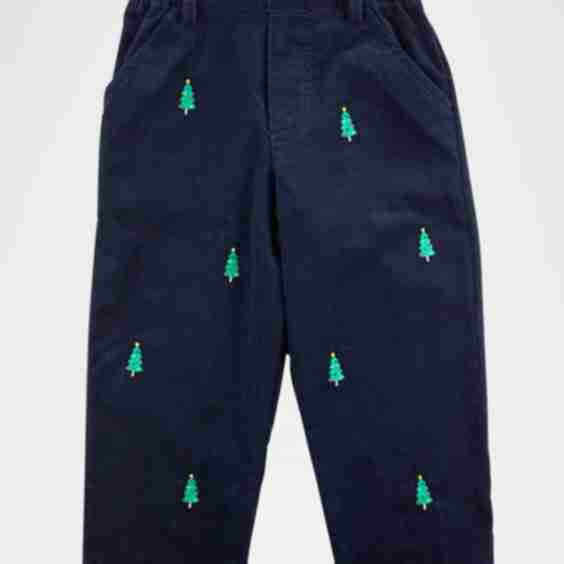 Corduroy Pants W/ Embroidered Christmas Trees