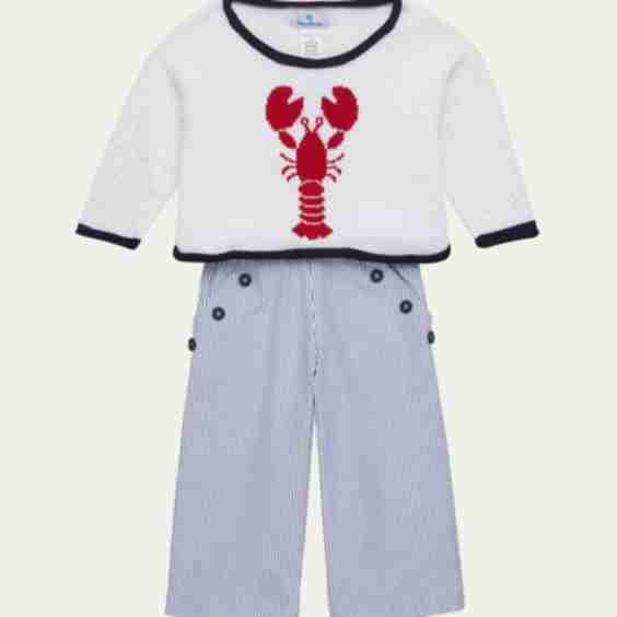 Girl's Lobster Sweater & Striped Pants 2 Piece Set
