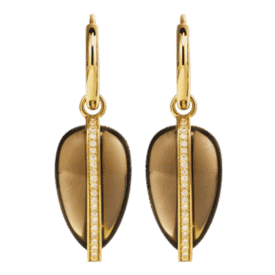 14k Diamond Pebble Earrings in Smokey Quartz