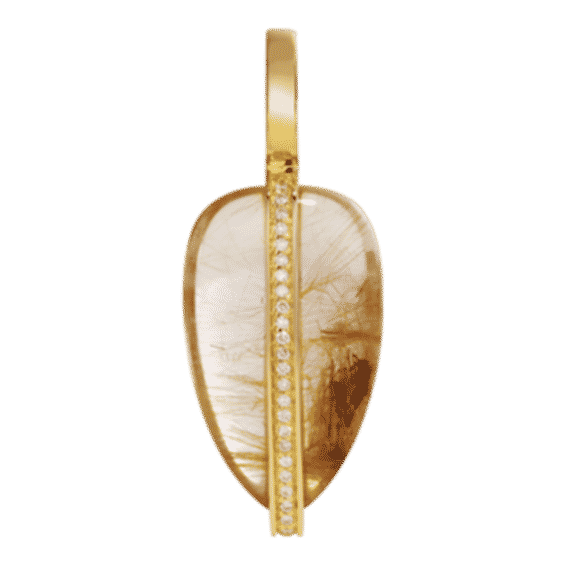 Small Diamond Pebble Pendant in Rutilated Quartz