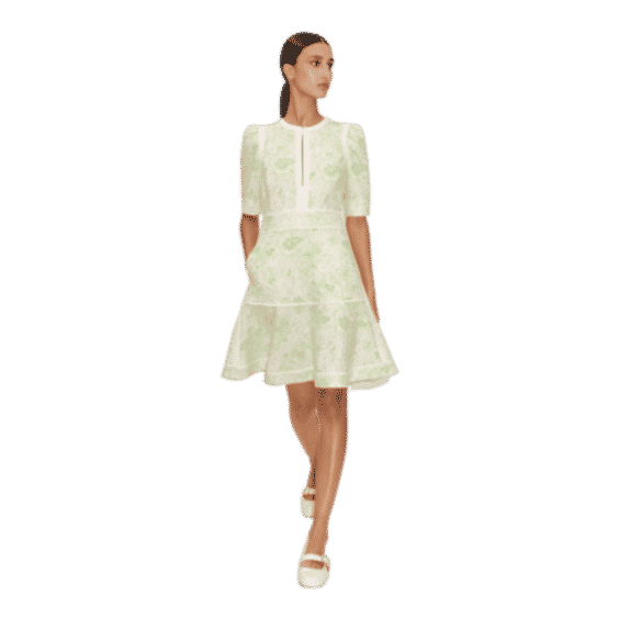 Cotton Jacquard Gardenia Print Fit + Flare Dress