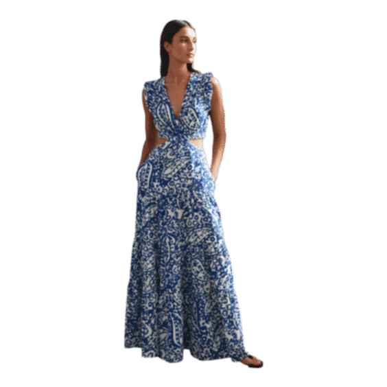 Bold Paisley Print Cheesecloth Cut-Out Maxi Dress