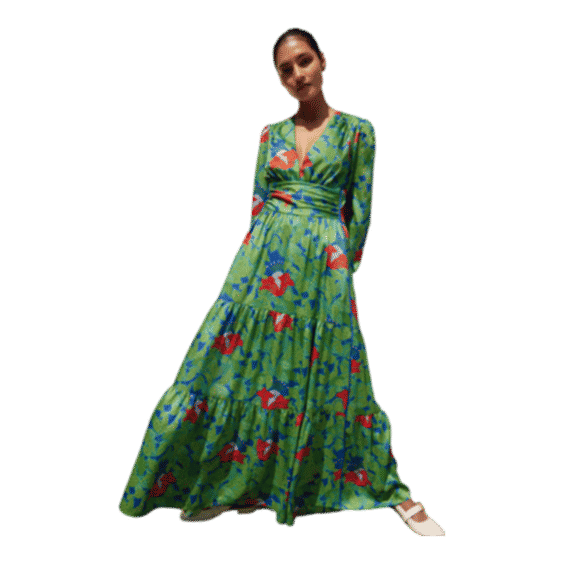 Rainforest Print Full-Length Dress + Belt