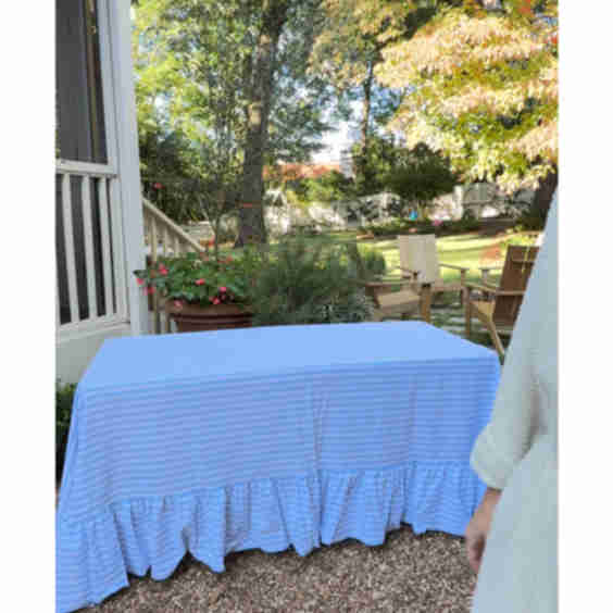 Blue Stripe Ruffle Tablecloth