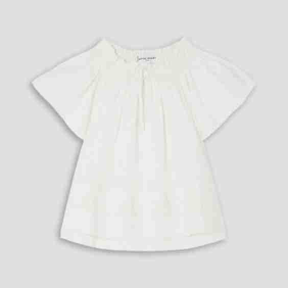 Deia Cropped Smocked Embroidered Cotton Poplin Blouse