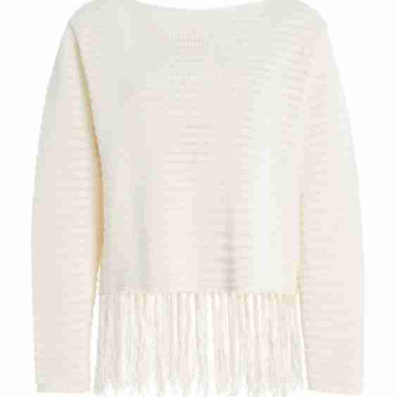 Fringed Crochet-Knit Cotton Sweater
