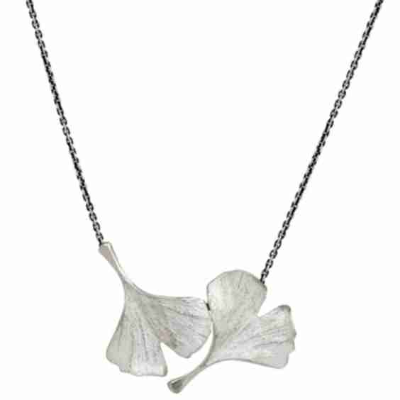Double Ginkgo Leaf Pendant Necklace