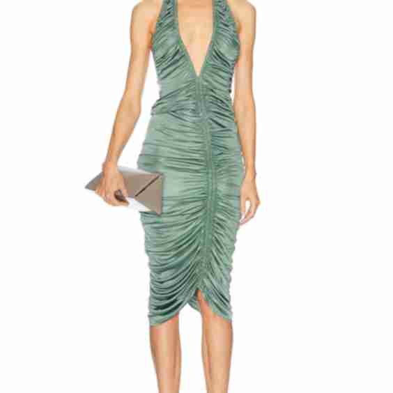 Ruched Asymmetric Midi Dress