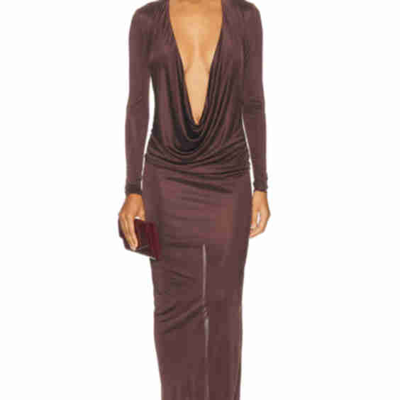 Plunge Neck Long Dress