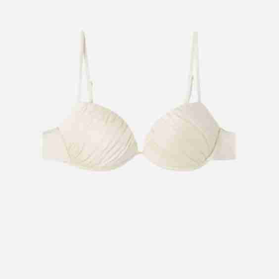Graduated Padded Push Up Swimsuit Top Shiny Satin