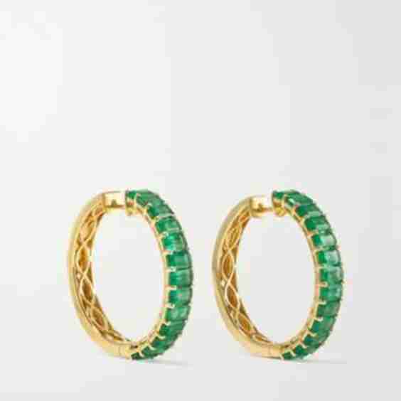 18-Karat Gold Emerald Hoop Earrings