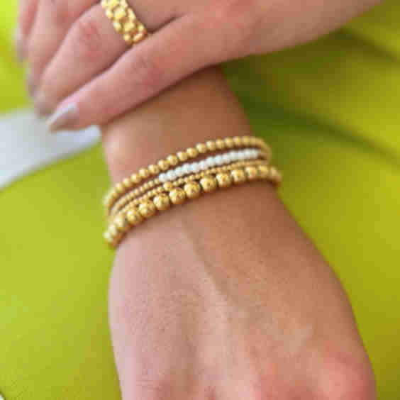 Four Strand Gold Bead Pearl Bracelet Set