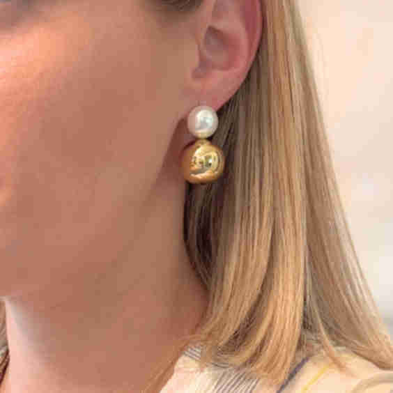 Gold Ball Pearl Drop Earring