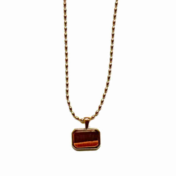 Gold Rice Chain Necklace with Pendant