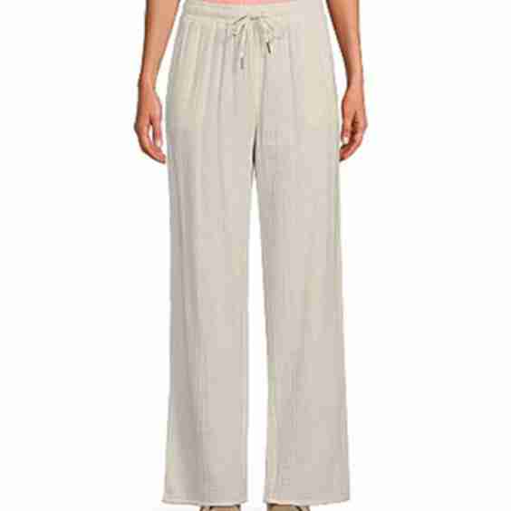 Crepe Gauze Relaxed Wide Leg Drawstring Elastic Pants