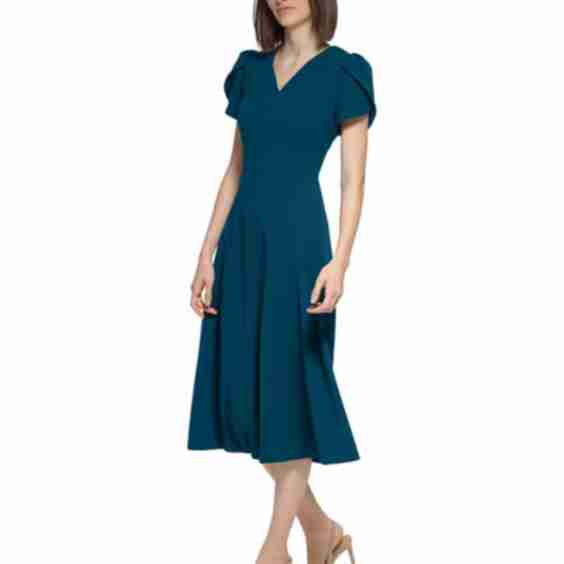 Womens V Neck Tulip Sleeve Dress