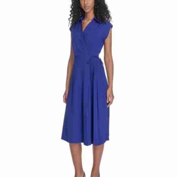 Petite Surplice Neck Gauze Midi Dress