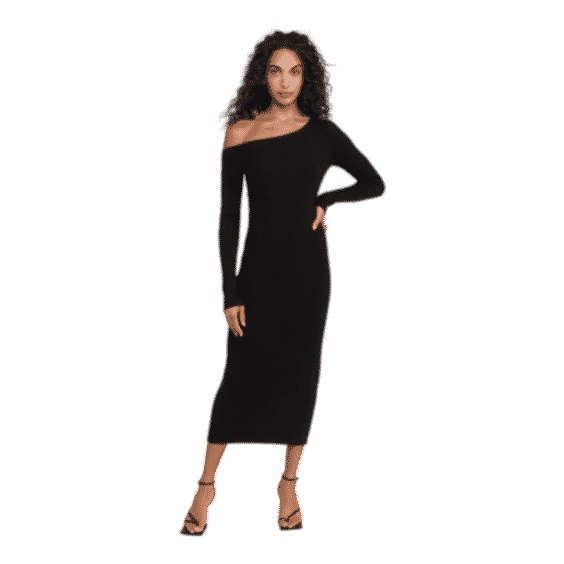 One Shoulder Long Sleeve Midi Dress