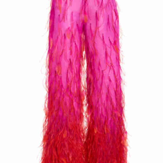 Ombre Feather-Embroidered Pants