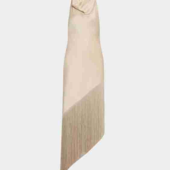 Fringed Satin Cowlneck Midi-Dress
