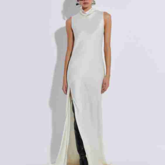 Doubleface Satin Drape Neck Sleeveless Gown