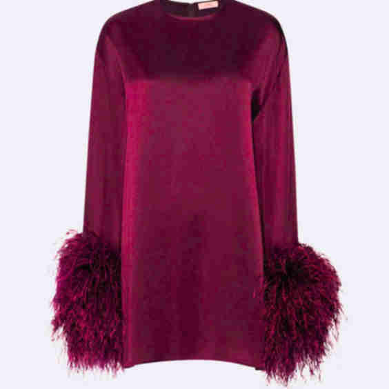 Satin Shift Dress with Feathers