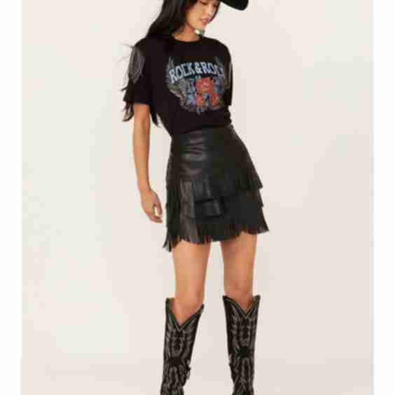 Irene Fringe Faux Leather Skirt