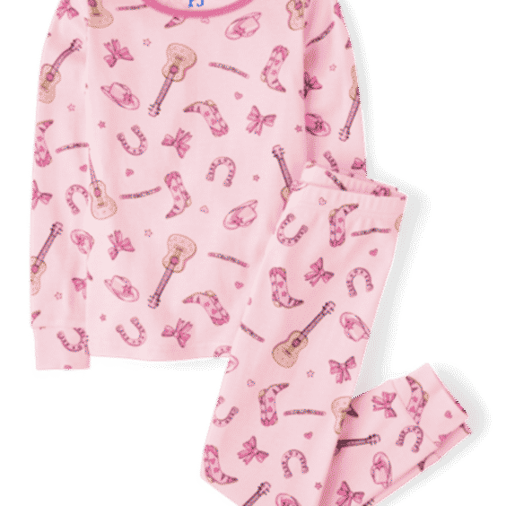 Girls Bow Cowgirl Snug Fit Cotton Pajamas Pink