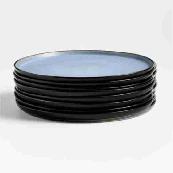 Arctic Blue Recycled Stoneware Dinner Plates, Set of 8