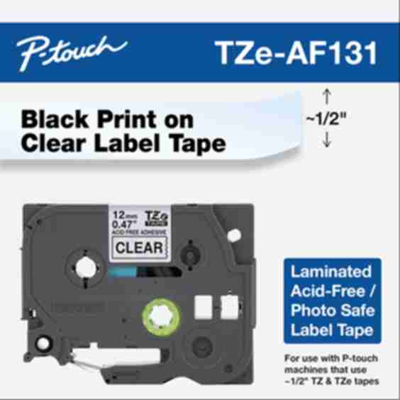 Tzeaf131 ~1/2" Black Print on Clear Acid Free Label Tape
