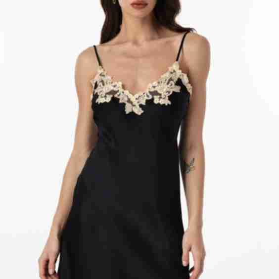 Mulberry Silk V-Back Lace Nightgown Slip Dress