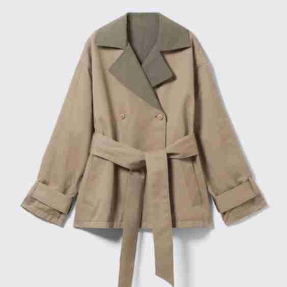 Short Double-Breasted Reversible Trench Coat
