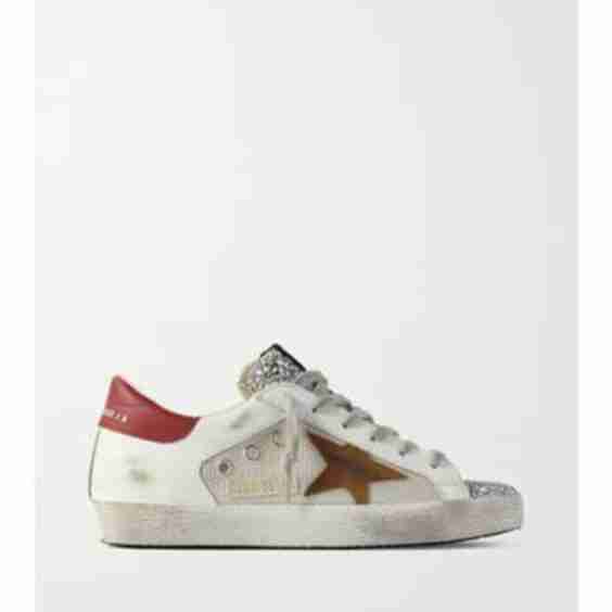Superstar Glittered Distressed Leather, Suede And Canvas Sneakers
