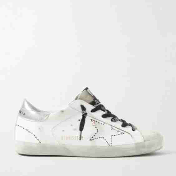 White Superstar Distressed Leather And Suede Sneakers