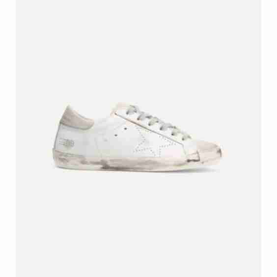 White Superstar Distressed Leather And Suede Sneakers