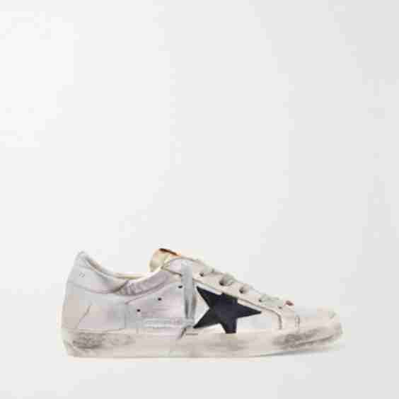 Silver Superstar Two-Tone Distressed Metallic Leather Sneakers