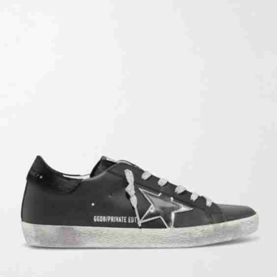 Black Superstar Metallic Distressed Leather And Suede Sneakers