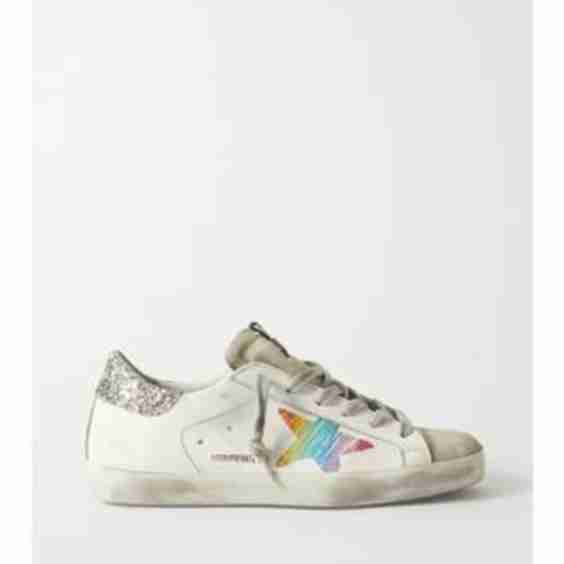 Superstar Glittered Distressed Leather And Suede Sneakers