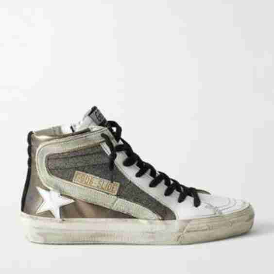 Slide Distressed Suede-Trimmed Leather And Lurex High-Top Sneakers