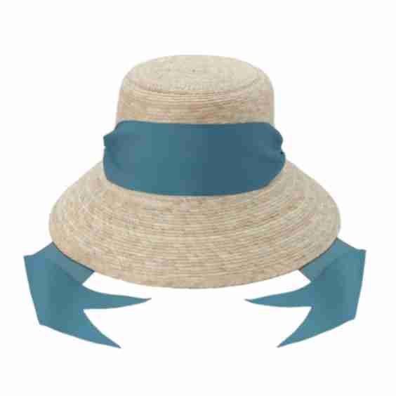 Clematis Bucket Hat With Wide & Short French Blue Grosgrain Ribbon
